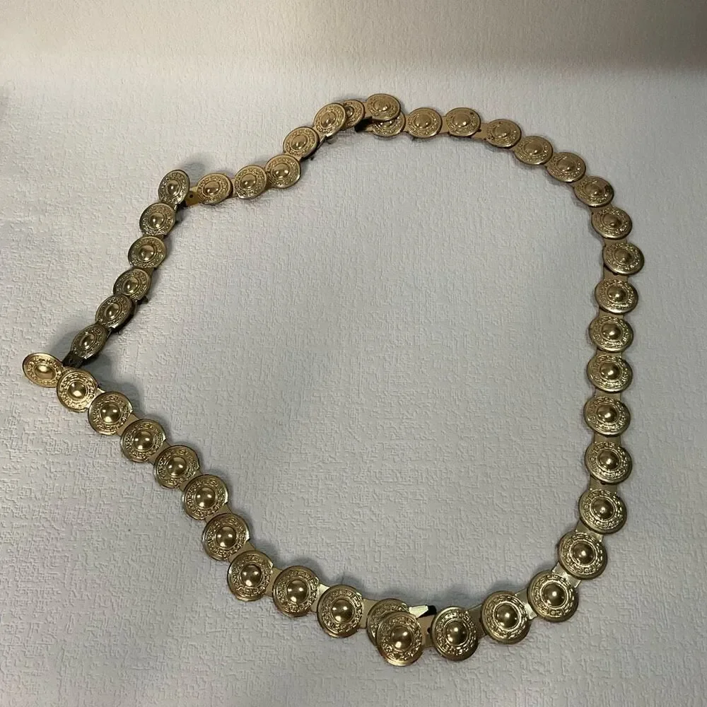 Vintage Gold Metal/Tin Medallions Belt 42”Greek Style Not stretchy Costume Craft